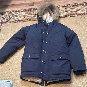 Old Navy Dark Blue Kids Puffer Coat with Faux Fur Hood
